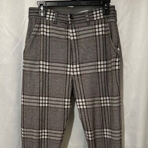 Zara Plaid Trousers, Zipper Ankle Peg Leg, Size M